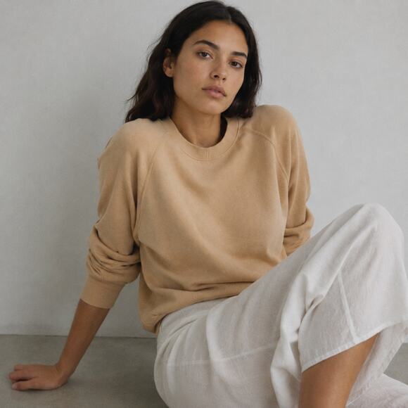 rag & bone Tops - Rag & Bone Sweatshirt Womens M Beige Cotton Logo Crewneck Long Sleeve